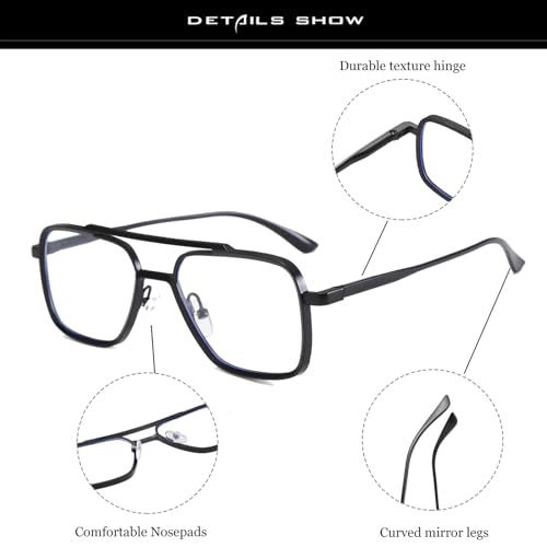 Image of LJCZKA Retro Pilot Style Blue Light Blocking Glasses Square Metal Double Bridge Anti Glare Computer Glasses for Women Men