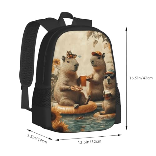 Image of Cute Capybara Print Backpack For Men Women Lightweight Daypack For Daily Commutes Business Travel Hiking
