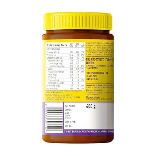 Image of Yogabar Dark Chocolate Peanut Butter Creamy & Chocolatey Slow Roasted Non-GMO Premium Peanuts 400gm, Jar