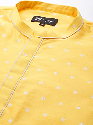 Image of KISAH Men's Kurta - Woven Design Cotton Traditional Outfit for Men - Festive & Wedding Ethnic Wear - Elegant & Comfortable Yellow