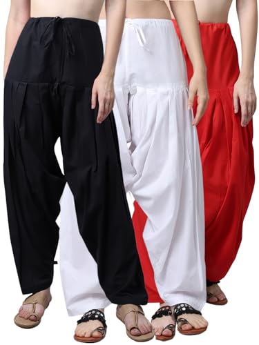 Image of Pistaa's Women's Regular Fit High Rise Combo of 3 Solid Pure Cotton Patiala Salwar