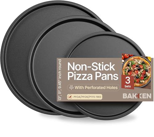 Bakken Swiss Pizza Tray Set 3-Piece – Gray Coating, Non-Stick, Round Steel Pizza Pans - Dishwasher Safe, Premium Bakeware for Home Cooking