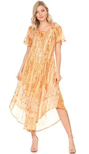 Image of Sakkas Ronny Lace Embroidered Cap Sleeve Tie Dye Wash Caftan Dress /Cover Up
