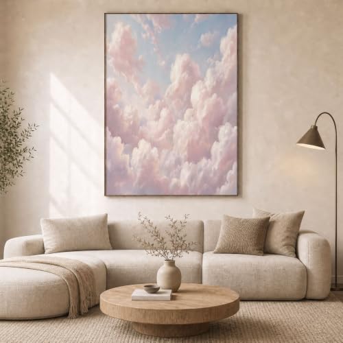 Tableau bleu clair rose ciel nuages impression sur toile 28x40 inch GLCWARM