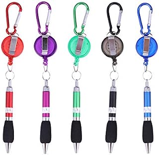 NUOBESTY 5pcs Ballpoint Pens with Retractable Badge Reel Clip Writing Tool School Home Office Stationery Supplies Children Students Adults