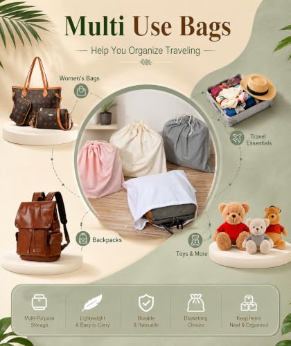 Image of Cotton Dust Bags for Handbags Organizer Pack of 5 | Bags for luxury handbag| Dust bag for women handbag| Hand bag cover for Designer Handbags Protects from Dust| Drawstring Travel Storage bag
