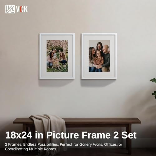 Image of VCK 18x24 Frame 2 Pack, White Wood, 16x20 Mat, for Wall Art