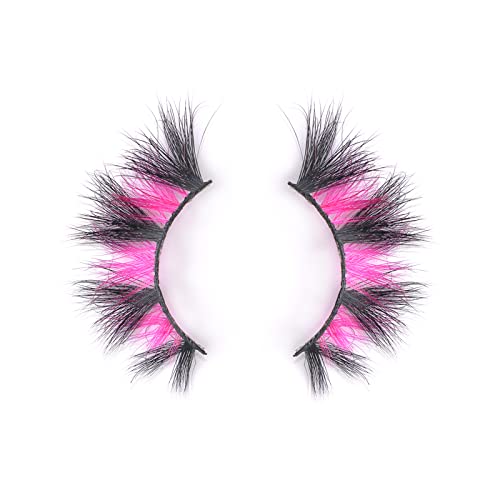 Foxscos Halloween Colored Eyelashes,Beautiful Natural Fake Eyelashes,100% Siberian Mink Color 20Mm Long Style,3D Mink Colorful Lashes 2 Pairs（Pink Black） #TOP2