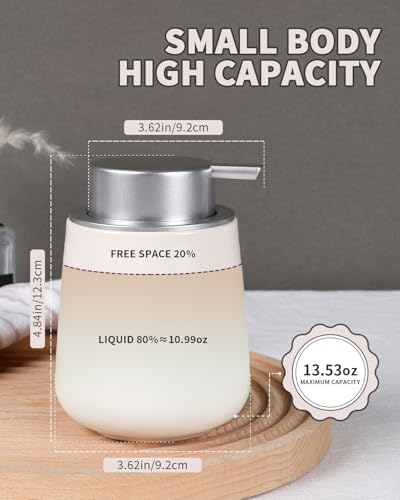 Image of BosilunLife Hand Soap Dispenser - Beige & Grey 12Oz Ceramic Soap Dispenser Bathroom Refillable Liquid Dispenser for Dish Soap with Easy-to-Press Pump