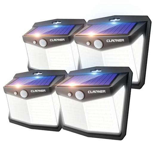 CLAONER Solar Lights Outdoor, [128 LED/4 Packs] Solar Motion Sensor Lights 3 Working Modes Outdoor Lights with 270 Degree Wide Angle Wireless IP65 Waterproof Solar Security Lights for Yard Garage Deck