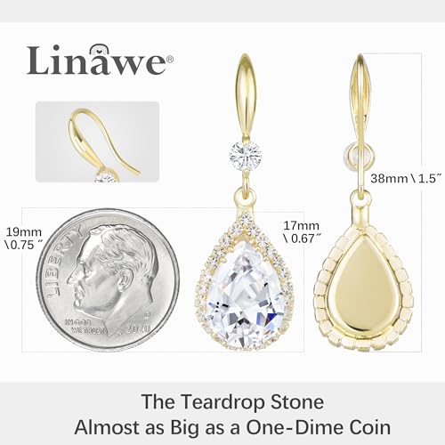 Linawe Imitation Diamond Dangle Earrings for Women Trendy, Rhinestone Drop Chandelier Earrings, Teardrop Crystal Cubic Zirconia Wedding Jewelry Set, 14K Gold/Rose Gold/Silver Tone2