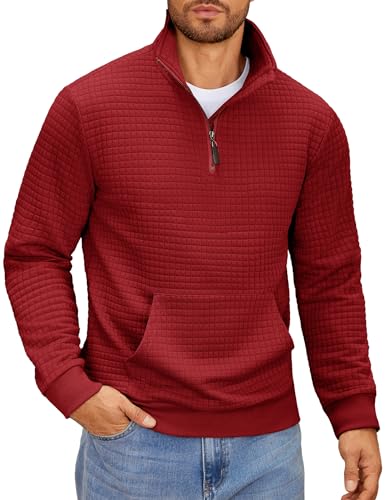 COOFANDY Mens Quarter Zip Sweatshirt Long Sleeve Casual Waffle Pullover Hoodies with Pocket - Main Image