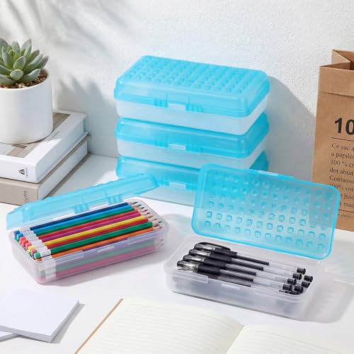 Image of Blulu 6 Pack Plastic Pencil Boxes Bulk Large Pencil Case,Blue