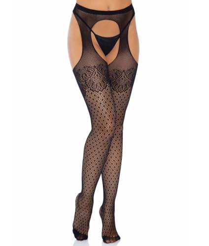 Image of Leg Avenue Women's Fishnet Stockings With Attached Garter Belt