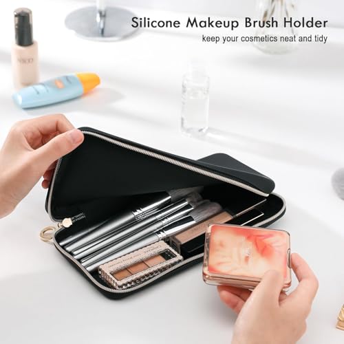 Image of INOVERA (LABEL) Makeup Brush Holder Pouch Case for Travel - Silicone Cosmetic Brushes Kit - Travelling Make up Organizer Bag (Black)