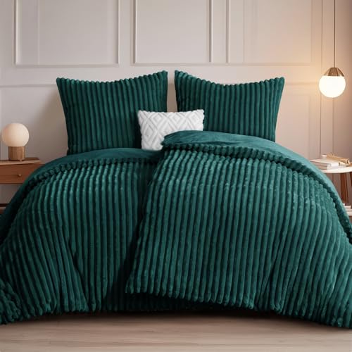 RUIKASI Winter Flanell Bettwäsche 135 x 200 4teilig Grün - Plüsch Warme Flauschig Winterbettwäsche Cord Teddy Fleece Cashmere-Touch Bettbezug mit...