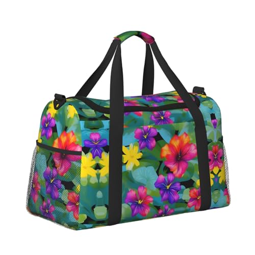 Hawaiian Colorful Flower print Personal Item Bag Large Duffel Bag Travel Bag Weekender Bag Gym Bag Tote Duffel bag3