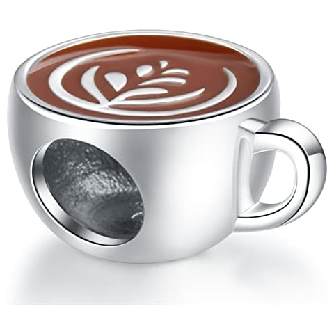 GLOWDAS Coffee Cup Charms fit European Mothers Day Bracelet, Drink Latte Cafe Charms 925 Sterling Silver Mug Beads with Brown Enamel, Gifts for Godmom/Granny/Nana Cover