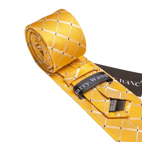 Image of Barry.Wang Mens Tie Set Plaid Check Neckties Formal Business Wedding Luxury Pocket Square Cufflinks