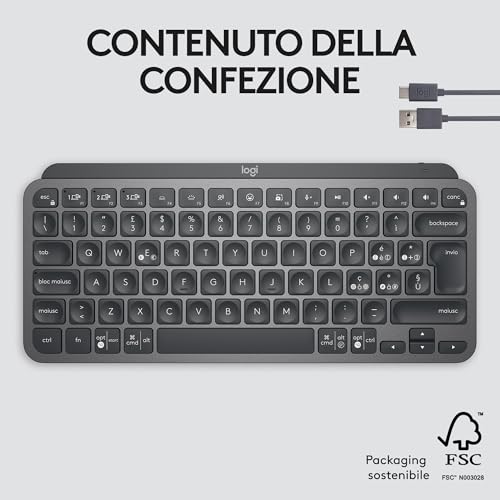 MX Keys Mini Tastiera Illuminata Wireless, Minimal, Compatta, Bluetooth, Retroilluminata, USB-C, Compatibile con Apple/macOS/iOS/Windows/Linux/Android, Layout Qwerty Italiano, Grafite - Tastiera gaming - Immagine 12