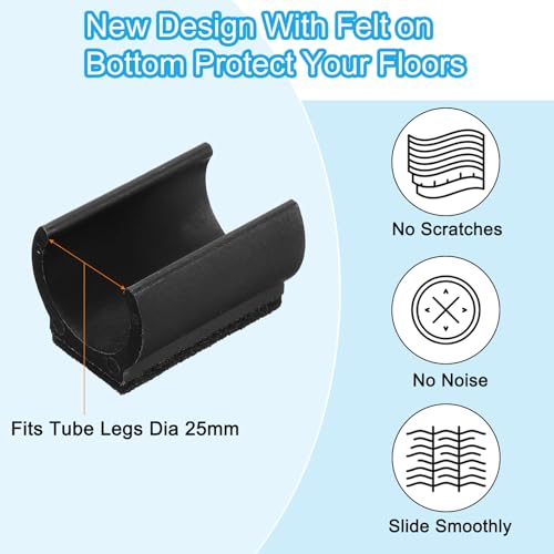 PATIKIL Rectangle U Shaped Chair Leg Tips Caps with Felt Pads, 50 Pack Slide Smoothly Furniture Feet Floor No Scratches No Noise Protectors Protect Hardwood Floors Fit Dia 25 mm Leg, Black by PATIKIL - Used condition - Image 5