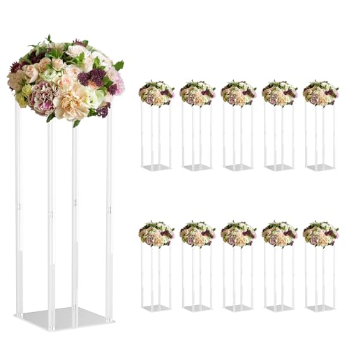 10 Piezas Centro de Mesa para Bodas 60cm Soporte para Flores de Boda, Soporte de Flores Geométrico Jarrón Columna de Acrílico Transparente para Decoración de Bodas, Mesas, Compromisos, Fiestas