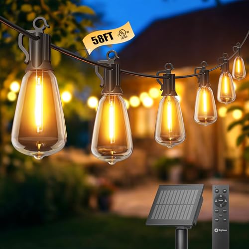 Brightown 58FT Solar String Lights Outdoor Waterproof, Patio Lights with Remote and 24+1 LED...
