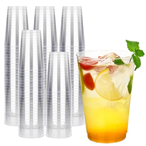 RACETOP 14oz Clear Plastic Cups 200 Pack Disposable Party Cup Heavy Duty Disposable Glasses Disposable Cups for Party Thanksgiving Wine Taesting Birthday and Christmas.