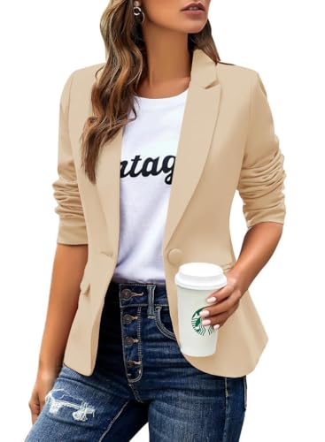 Cicy Bell Damen Casual Langarm Blazer Revers Büro Arbeit Blazer Jacke Khaki XXL