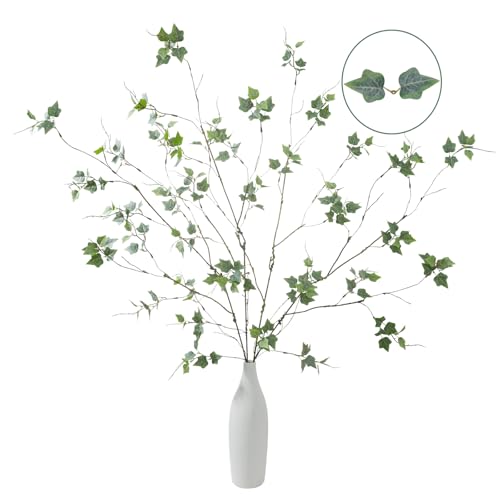 LINSIE 4 Pcs 39" White Green Artificial Ficus Branches with Leaves