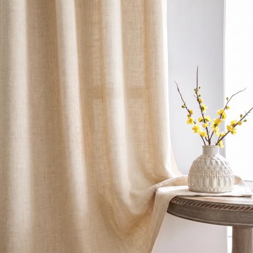Melodieux Cortinas con cinta fruncida, cortinas bohemias de lino para comedor, cortina semitransparente, cortina de lino, decorativas, cortinas correderas para dormitorio, salón (beige cálido, 140 x