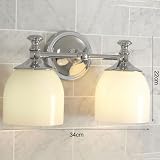 Modern Chrome Vanity Light Hardwired Iron Wall Sconce with Milk White Glass Shade Vintage Bathroom Lighting Over Mirror Farmhouse E27 Home Decor for Hallway & Bath(2-head)