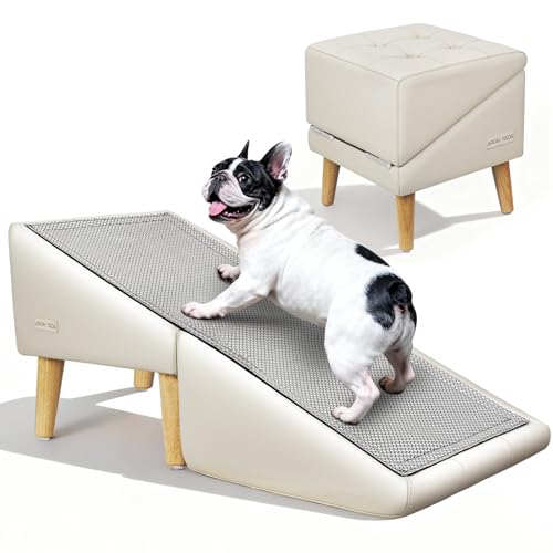 Dog Stairs for Small Dogs and Cats, 2-in-1 Foldable Pet Dog Ramp & Steps for Couch and Bed, 16'' Split Ottoman Design, Sturdy and Portable for Puppies (Beige) by AronYada - Used condition - CA$152.27