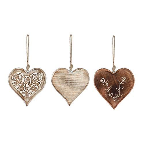 Floral Heart Whitewashed 5 X 5 Mango Wood Christmas Ornaments Set Of 3 #TOP17