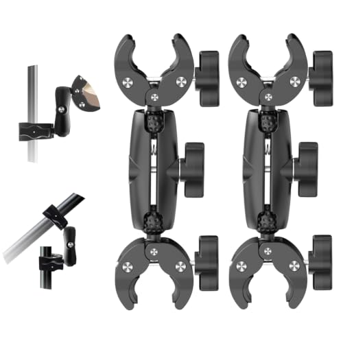 2 Pack Motorcycle Double Super Clamp Mount, Adjustable Ball Head Magic Arm