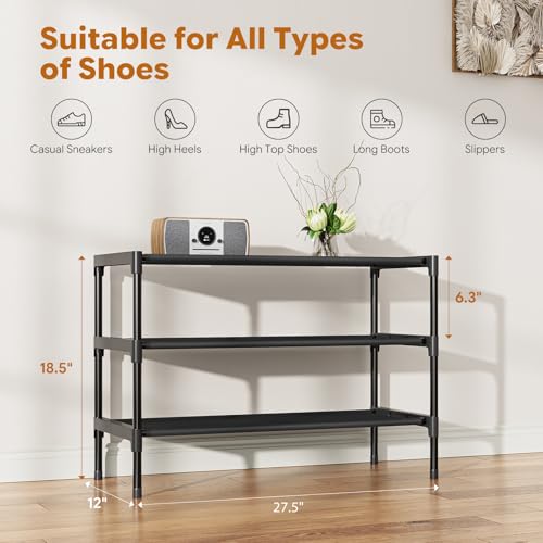 Image of Simple Trending Shoe Rack, 3-Tier Shoe Organizer, Non-Woven Shoe Shelf Storage for Closet, Entryway, Bedroom, 27.5 inch Wide, Black
