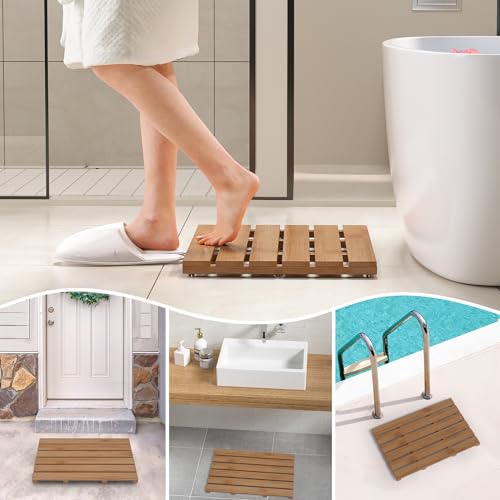 Domax Wooden Bamboo Bath Shower Mat- Non-Slip Waterproof Large Bathroom Floor Mat for Indoor Outdoor (Walnut, 21.26 x 14.17 x 1.3 Inches) by Domax - Image 4