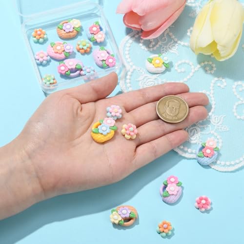 UR URLIFEHALL 20 Pcs Resin Flower Flatback Cabochons Opaque Floral Beads No Hole Embellishments for DIY Hair Crafts Home Decoration - Image 3