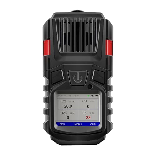 4 Gas Monitor Multi Gas Detector EX O2 H2S Monitor Clip on, 3000mAh Rechargeable 4 Gas Meter View Records and Curve, Portable 4 Gas Monitor Multi Gas Detector with Calibration Kit 4 Gas Detector