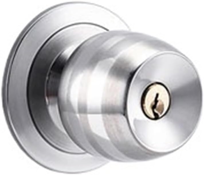 Stainless Steel Golden Round Ball Privacy Door Knob Set Bathroom Handle Lock with Key for Home Hardware Supplies(60 Lock Tongue Silve)