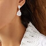 GENBREE Rhinestone Bride Wedding Earrings Teardrop Dangle Earring Silver Crystal Wedding Earring for