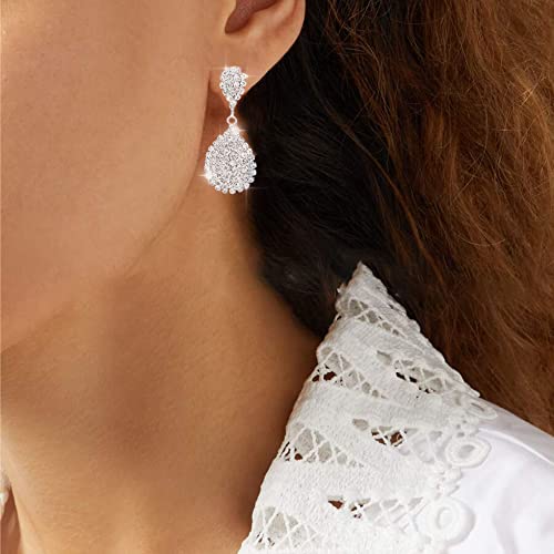 Genbree Rhinestone Bride Wedding Earrings Teardrop Dangle Earring Silver Crystal Wedding Earring For Women And Girls #TOP6