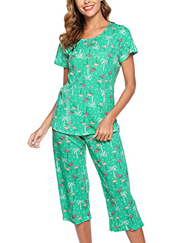 Enjoynight Women's Sleepwear Tops With Capri Pants Pajama Sets(Large,G Flamingo) #TOP1