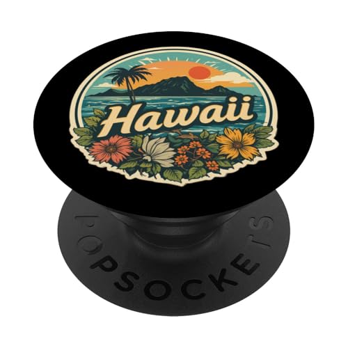 Vintage Hawaii Island Escena Flores Floral Puesta Del Sol Recuerdo PopSockets PopGrip Adhesivo