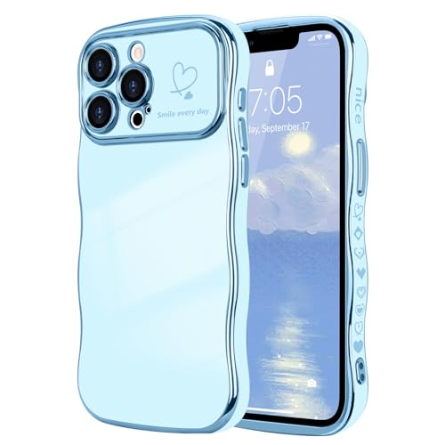 LCHULLE Compatibile con iPhone 13 Pro Max Cover cuore d'amore Custodia con forma ondulata e riccia ragazze Protezione fotocamera Cover protettiva galvanizzata Custodia per iPhone 13 Pro Max Nero