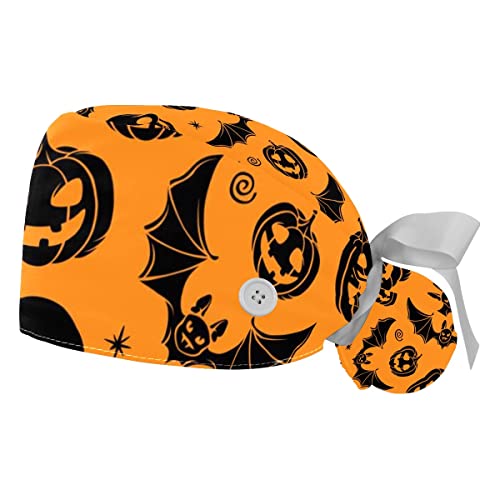 DEYYA Adjustable Scrub Bouffant Caps, 2 Packs Day of The Dead Sugar Skull Flower Working Hat Hair Cover with Ponytail Pouch, Soft Surgical Nurse Cap, Medium-3X-Large