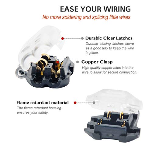 Low Voltage Wire Connector, Brilliance4U Quick Wire Splice Connector, 3 Way T Tap Solderless Wire Connectors, Ideal For Led Lighting, And Automotive, Fit 24-18 Awg Wires, Half Transparent 12 Pack #TOP2