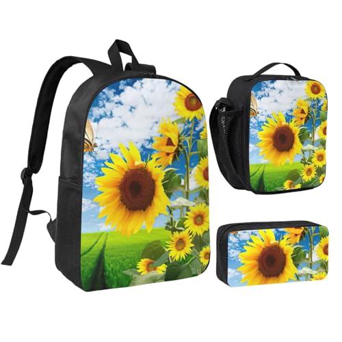 Sac à dos 3 en 1 noir pour voyage et grand sac d'école complet avec boîte à déjeuner