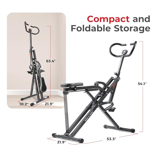 Image of Sunny Health & Fitness Row-N-Ride Squat Machines, Adjustable Resistance and Seating /Handle for Home Glutes Training, SunnyFit App Access Included