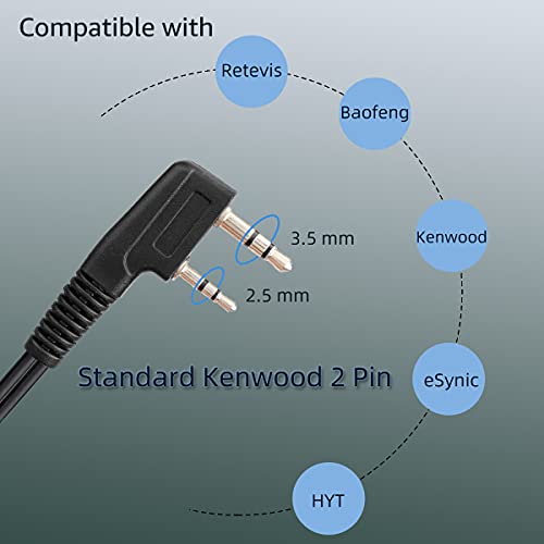 Retevis Funkgerät Headset 2 Pin Kompatibel RT24 RT27 RT22 RT28 BF-88E BF-888S Kenwood TK-3401D TYT Walkie Talkies Kopfhörer, Security Ohrhörer, Schallschlauch Headset (1 STK.)